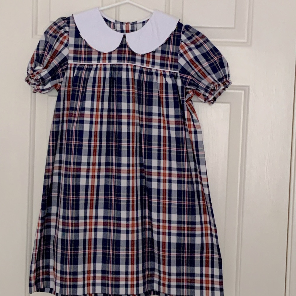 Beaufort Bonnet Company red & blue plaid dress with peter pan collar. Size 8